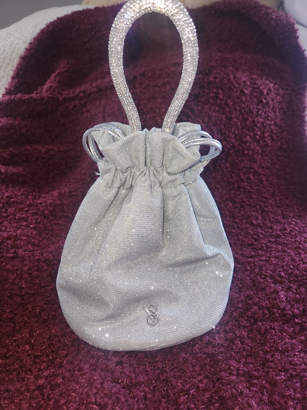 Elegant Silver Victoria's Secret Drawstring Evening Bag